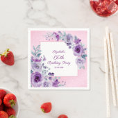 Chique Glitter Roze Paarse Rozen Bloemen Verjaarda Servet (Insitu)