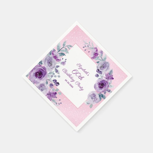 Chique Glitter Roze Paarse Rozen Bloemen Verjaarda Servet (Hoek)