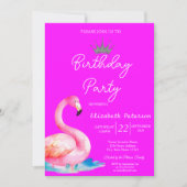 Chique glitter tiara flamingos neon roze verjaarda kaart (Voorkant)