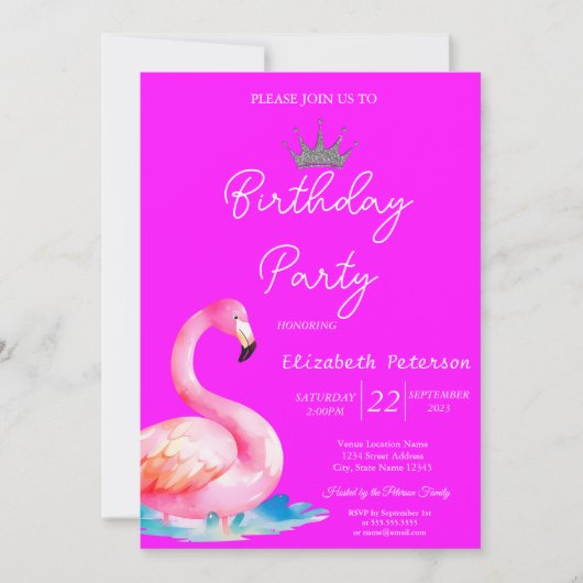 Chique glitter tiara flamingos neon roze verjaarda kaart (Voorkant)