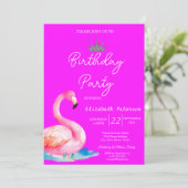 Chique glitter tiara flamingos neon roze verjaarda kaart (Staand voorkant)