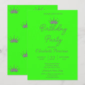 Chique Glitter Tiara Neon Groene Verjaardag Kaart (Voorkant / Achterkant)