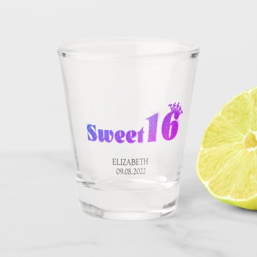 Chique Glitter Tiara Sweet 16 Shot Glas (Voorkant)