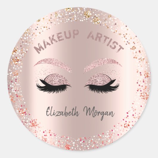 Chique Glitter Valse Wimpers,Confetti,Make-up Ronde Sticker (Voorkant)