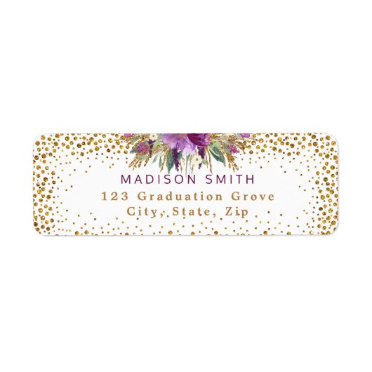 Chique Glitter Waterverf Flowers Goud Confetti Etiket (Voorkant)