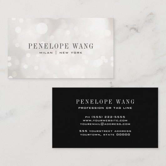 Chique Glitter Whimsy Zilver Wit Bokeh Visitekaartje (Voorkant / Achterkant)