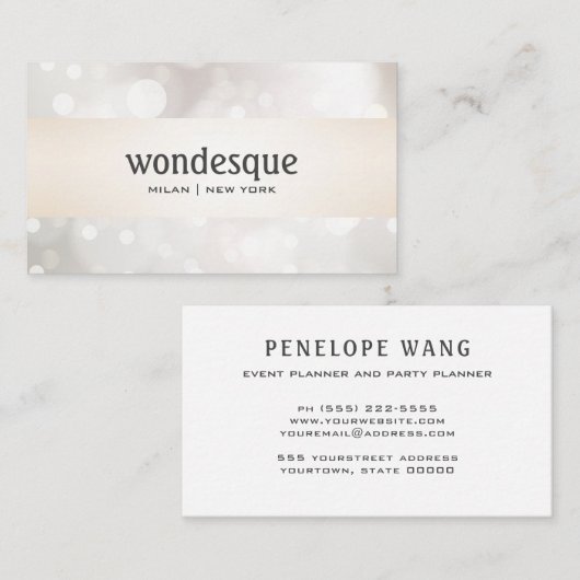 Chique glitter zilver wit bokeh satijn goud gestre visitekaartje (Voorkant / Achterkant)