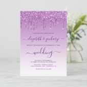 Chique Glitterende Paarse Bruiloft Kaart (Staand voorkant)