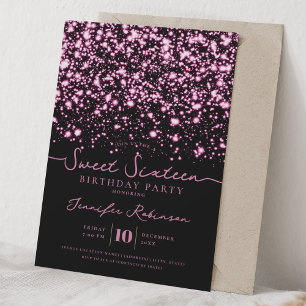Chique Glitterlichten Sweet 16 Verjaardag Roze  Kaart