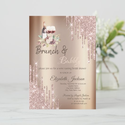 Chique glitters druppels wijn druiven bruidsmeisje kaart (Staand voorkant)