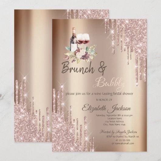 Chique glitters druppels wijn druiven bruidsmeisje kaart (Voorkant / Achterkant)