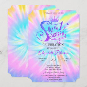 Chique glitterspeldijadem met tie-dye Sweet 16-fee Kaart