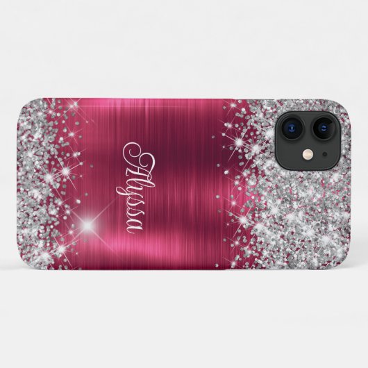 Chique Glittery Bourgondië Glam Naam Case-Mate iPhone Case (Achterkant (horizontaal))