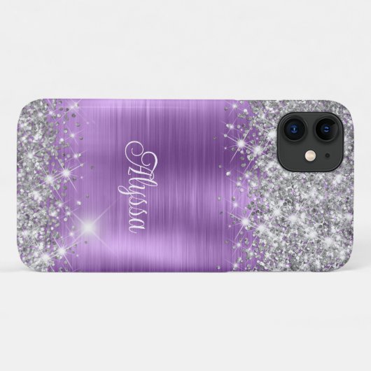 Chique Glittery Paarse Amethist Glam Naam Case-Mate iPhone Case (Achterkant (horizontaal))
