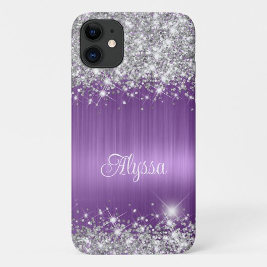Chique Glittery Paarse Amethist Glam Naam Case-Mate iPhone Case (Achterkant)