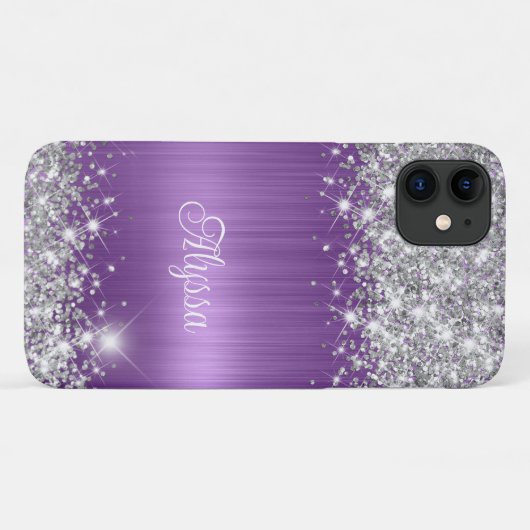 Chique Glittery Paarse Amethist Glam Naam Case-Mate iPhone Case (Achterkant (horizontaal))