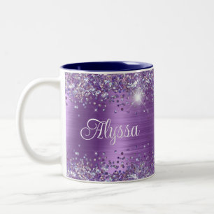 Chique Glittery Paarse Amethist Glam Naam Tweekleurige Koffiemok