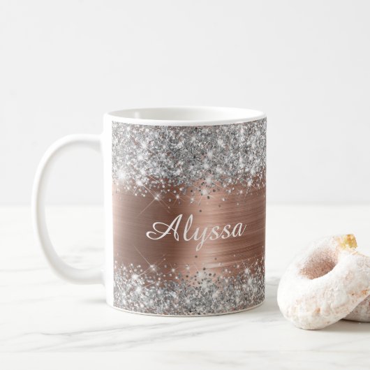 Chique Glittery Roos Gouden Glam Naam Koffiemok (Met donut)