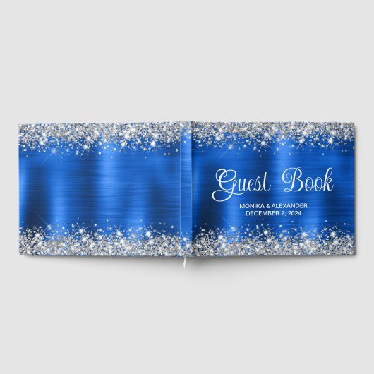 Chique Glittery Royal Blue Folie Bruiloft Gastenbo Gastenboek (Volledig)