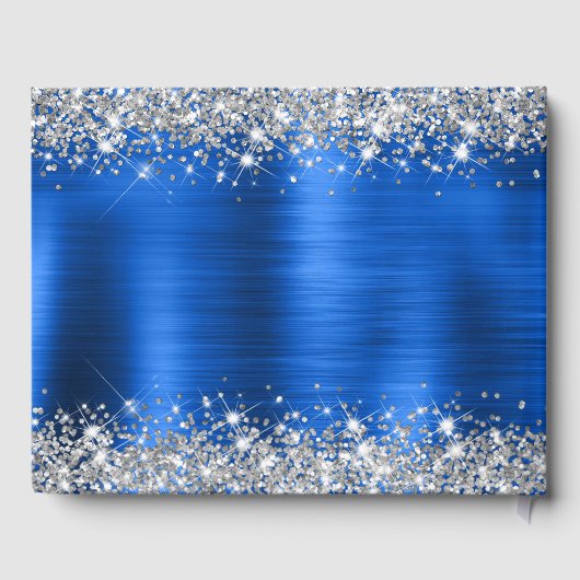 Chique Glittery Royal Blue Folie Bruiloft Gastenbo Gastenboek (Achterkant)