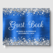 Chique Glittery Royal Blue Folie Bruiloft Gastenbo Gastenboek (Voorkant)