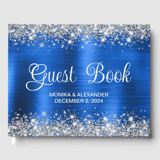 Chique Glittery Royal Blue Folie Bruiloft Gastenbo Gastenboek (Voorkant)