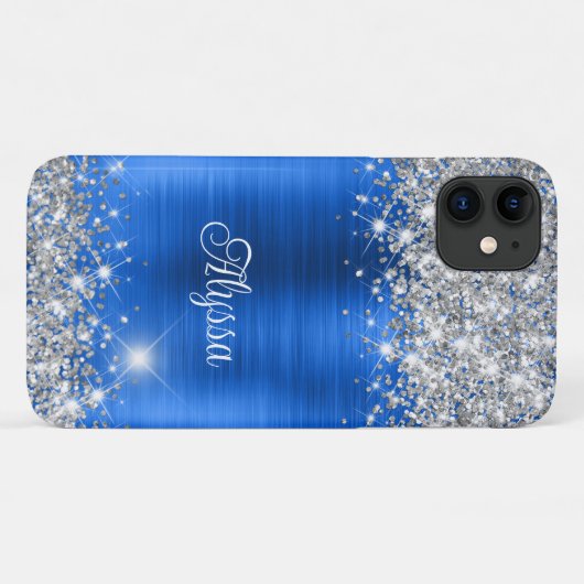 Chique Glittery Royal Blue Glam Naam Case-Mate iPhone Case (Achterkant (horizontaal))