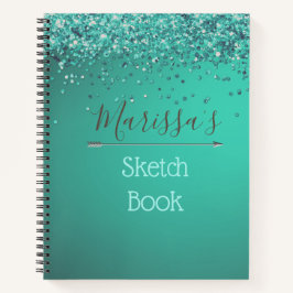 Chique Glittery Turquiose Gepersonaliseerd Schetsb Notitieboek
