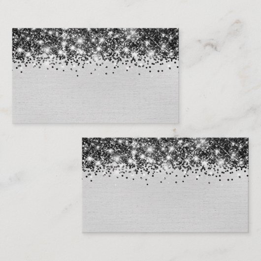 Chique Glittery Zwart Zilveren Folie Blank Place C Plaatskaartje (Voorkant / Achterkant)