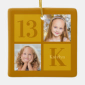 Chique Gold 2 Fotocollage Custom Verjaardagsfeest Keramisch Ornament (Voorkant)