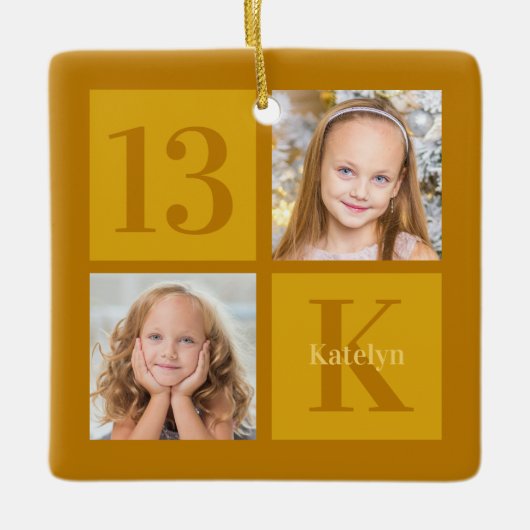 Chique Gold 2 Fotocollage Custom Verjaardagsfeest Keramisch Ornament (Voorkant)