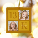 Chique Gold 2 Fotocollage Custom Verjaardagsfeest Keramisch Ornament<br><div class="desc">Chique gouden 2 foto vierkante verjaardagsaandenken ornament voor een fancy viering. Vier je verjaardag met leuke foto's op deze voeg je eigen fotocadeau toe met elegante kleuren. Voeg hun naam en leeftijd toe.</div>