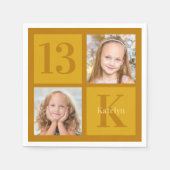 Chique Gold 2 Fotocollage Custom Verjaardagsfeest Servet (Voorkant)