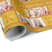 Chique Gold 4 Fotocollage Custom Verjaardagsfeest Cadeaupapier (Rol Hoek)