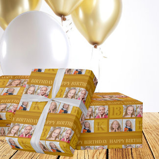 Chique Gold 4 Fotocollage Custom Verjaardagsfeest Cadeaupapier