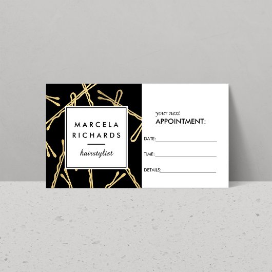 Chique Gold Bobby Pins Haarsalon Zwart Afspraak Afsprakenkaartje