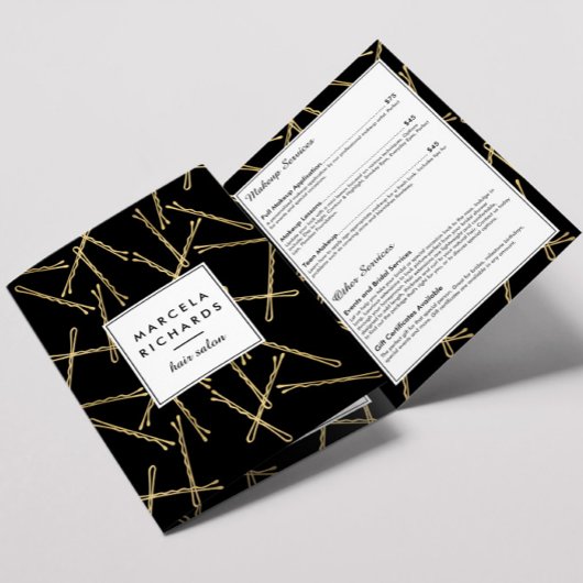 Chique Gold Bobby Pins Haarsalon Zwart Brochure Drieluik Kaart