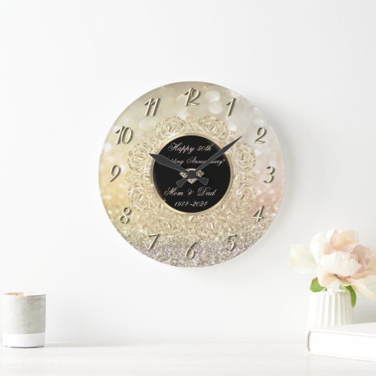 Chique Gold Bokeh 50e bruiloft Jubileum Grote Klok (Huis)