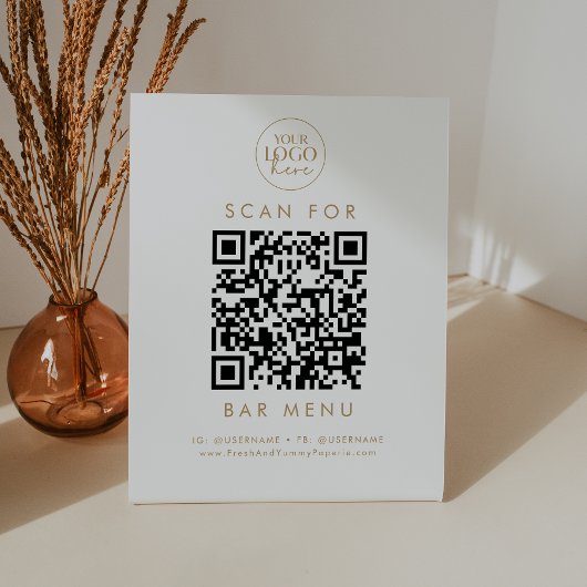 Chique Gold Business Logo Bar Menu QR Code Reclamebord Met Voetstuk