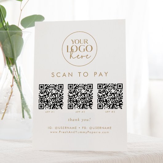 Chique Gold Business Logo QR Code Scan Te Betalen Reclamebord Met Voetstuk