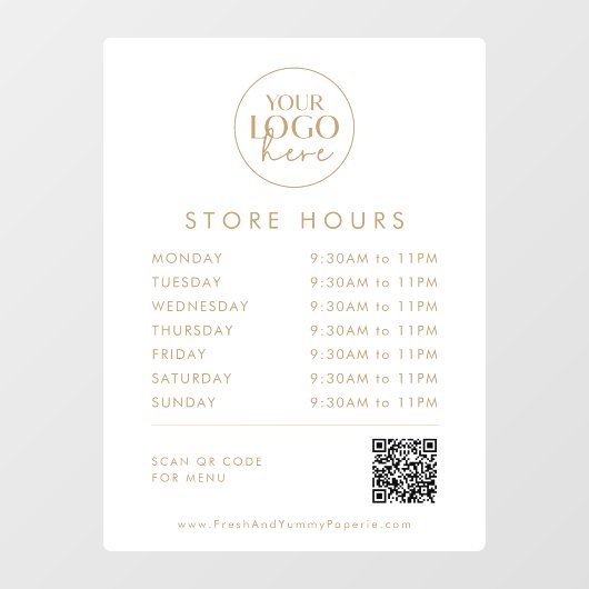 Chique Gold Business Logo QR Code Store Uren Raamsticker (Vel)