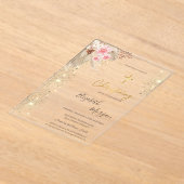 Chique Gold Cross Doop Goud Glitter Boho Bloemen Acryl Uitnodigingen (Laagn)