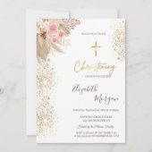 Chique Gold Cross Doop Goud Glitter Boho Bloemen Kaart (Voorkant)