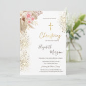 Chique Gold Cross Doop Goud Glitter Boho Bloemen Kaart (Staand voorkant)