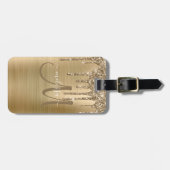 Chique Gold Dripping Glitter Brush Metal Monogram Bagagelabel (Voorkant horizontaal)
