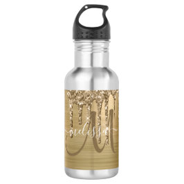 Chique Gold Dripping Glitter Brush Metal Monogram Waterfles