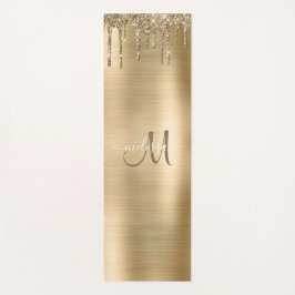 Chique Gold Dripping Glitter Brush Metal Monogram Yogamat