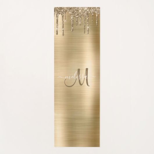 Chique Gold Dripping Glitter Brush Metal Monogram Yogamat (Voorkant)