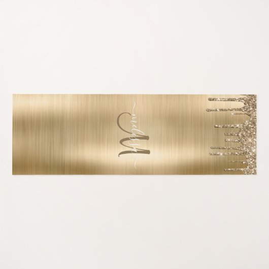 Chique Gold Dripping Glitter Brush Metal Monogram Yogamat (Voorkant (horizontaal))
