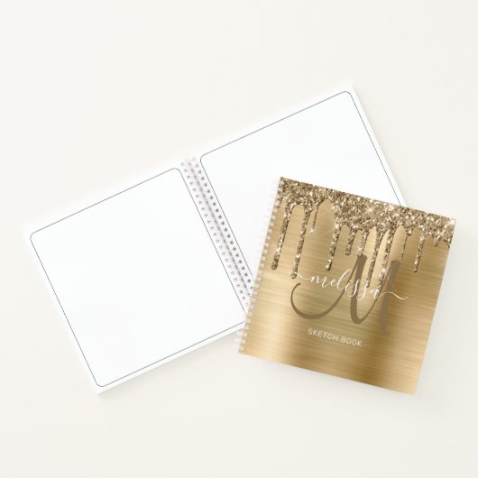 Chique Gold Dripping Glitter Geborsteld Metalen Sc Notitieboek (Binnen)
